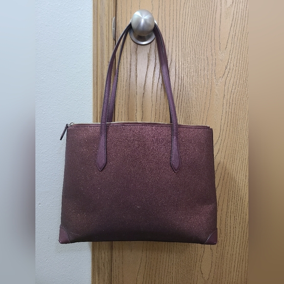 Kate Spade New York Burgundy Glitter Sparkle Tote Bag Satchel Purse - Picture 3 of 8